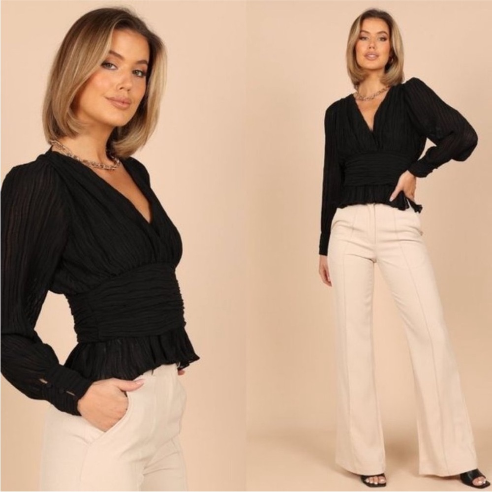 Petal & Pup | Delilah Pleated V Neck Top in Black Size S
